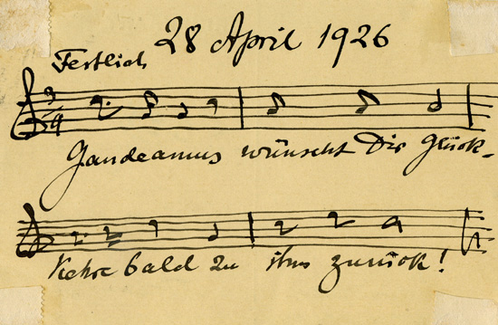 Postcard sent by Julius Röntgen to his friend and former piano student Emmy  Seelig in regards to her visit to Gaudeamus